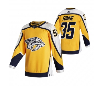 Nashville Predators #35 Pekka Rinne Yellow Men's Adidas 2020-21 Reverse Retro Alternate NHL Jersey