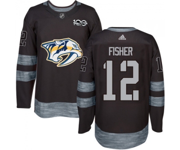 Predators #12 Mike Fisher Black 1917-2017 100th Anniversary Stitched NHL Jersey