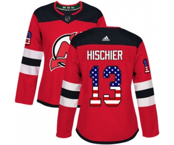 Adidas New Jersey Devils #13 Nico Hischier Red Home Authentic USA Flag Women's Stitched NHL Jersey