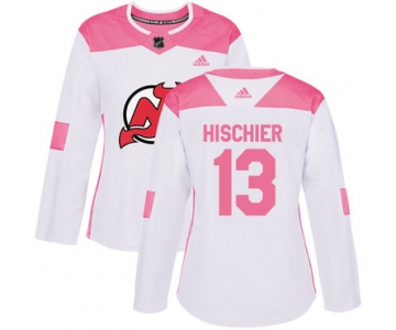 Adidas New Jersey Devils #13 Nico Hischier White Pink Authentic Fashion Women's Stitched NHL Jersey