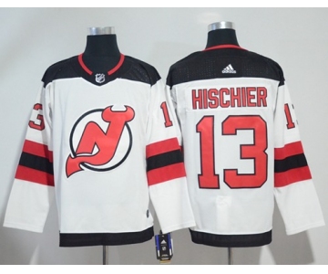 Adidas New Jersey Devils #13 Nico Hischier White Road Authentic Stitched NHL Jersey