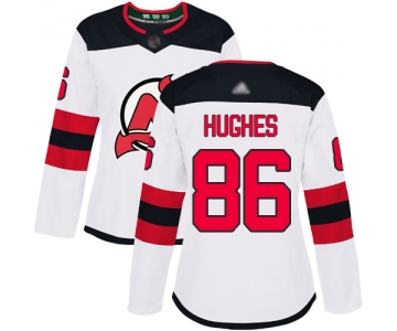 Devils #86 Jack Hughes White Road Authentic Women's Stitched Hockey Jersey