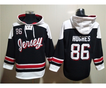 Men's New Jersey Devils #86 Jack Hughes Black White Ageless Must-Have Lace-Up Pullover Hoodie