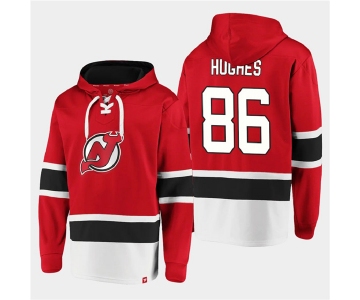 Men's New Jersey Devils #86 Jack Hughes Red Ageless Must-Have Lace-Up Pullover Hoodie