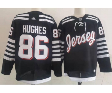 Men's New Jersey Devils #86 Jack Hughes adidas Black 2021-22 Alternate Primegreen Authentic Pro Player Third Jersey