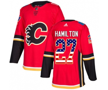 Adidas Flames #27 Dougie Hamilton Red Home Authentic USA Flag Stitched NHL Jersey