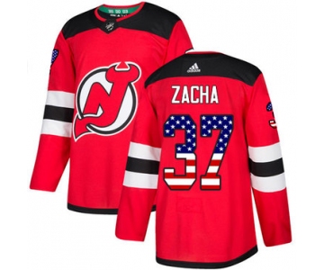 Adidas Devils #37 Pavel Zacha Red Home Authentic USA Flag Stitched NHL Jersey