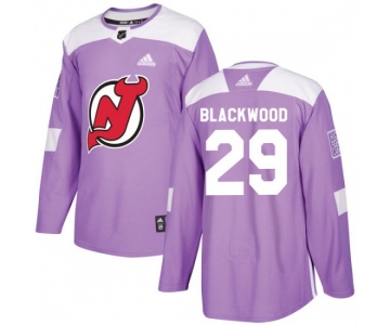 New Jersey Devils Authentic #29 Mackenzie Blackwood Fights Cancer Practice Adidas Jersey - Purple