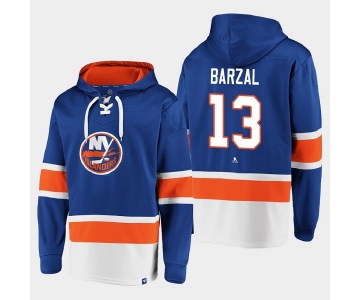 Men's New York Islanders #13 Mathew Barzal Royal Ageless Must-Have Lace-Up Pullover Hoodie
