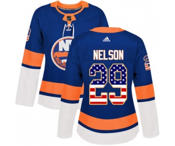 Adidas New York Islanders #29 Brock Nelson Royal Blue Home Authentic USA Flag Women's Stitched NHL Jersey