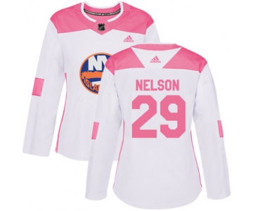 Adidas New York Islanders #29 Brock Nelson White Pink Authentic Fashion Women's Stitched NHL Jersey