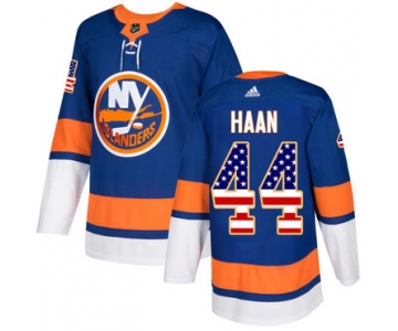 Adidas Islanders #44 Calvin De Haan Royal Blue Home Authentic USA Flag Stitched NHL Jersey