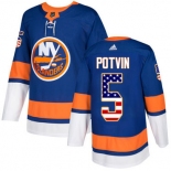 Adidas Islanders #5 Denis Potvin Royal Blue Home Authentic USA Flag Stitched NHL Jersey