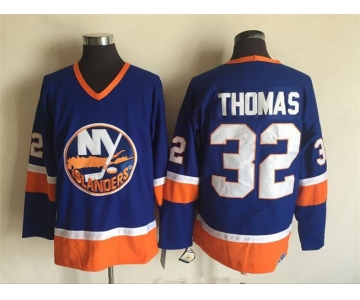 Men's New York Islanders #32 Steve Thomas Light Blue 1984-85 CCM Throwback Stitched Vintage Hockey