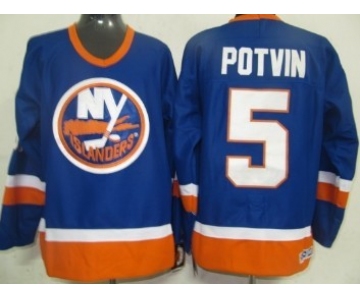 New York Islanders #5 Denis Potvin Light Blue Throwback CCM Jersey