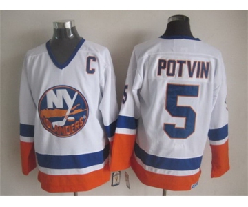 New York Islanders #5 Denis Potvin White Throwback CCM Jersey