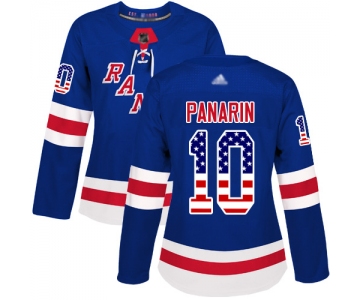 Rangers #10 Artemi Panarin Royal Blue Home Authentic USA Flag Women's Stitched Hockey Jersey