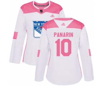 Rangers #10 Artemi Panarin White Pink Authentic Fashion Women's Stitched Hockey Jersey