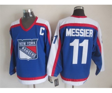 New York Rangers #11 Mark Messier Light Blue With White Throwback CCM Jersey