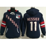 New York Rangers #11 Mark Messier Navy Blue Women's Old Time Heidi NHL Hoodie