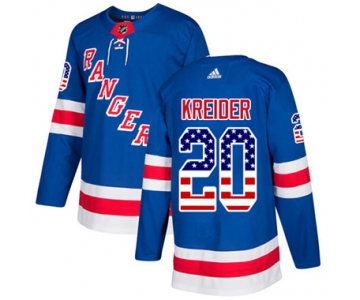 Adidas Detroit Rangers #20 Chris Kreider Royal Blue Home Authentic USA Flag Stitched Youth NHL Jersey