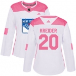 Adidas New York Rangers #20 Chris Kreider White Pink Authentic Fashion Women's Stitched NHL Jersey