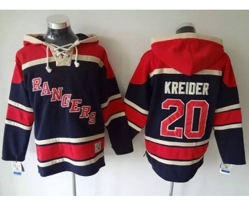Men's New York Rangers #20 Chris Kreider Old Time Hockey Navy Blue Hoodie