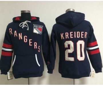 New York Rangers #20 Chris Kreider Navy Blue Women's Old Time Heidi NHL Hoodie