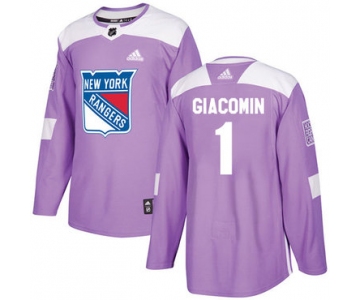 Adidas Rangers #1 Eddie Giacomin Purple Authentic Fights Cancer Stitched NHL Jersey