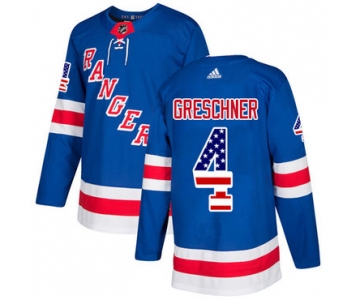 Adidas Rangers #4 Ron Greschner Royal Blue Home Authentic USA Flag Stitched NHL Jersey