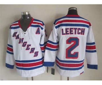 Men's New York Rangers #2 Brian Leetch White CCM Vintage Throwback Jersey