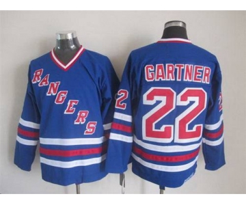 Men's New York Rangers #22 Mike Gartner 1990-91 Light Blue CCM Vintage Throwback Jersey