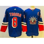 Men's New York Rangers #8 Jacob Trouba Blue 2022-23 Reverse Retro Stitched Jersey