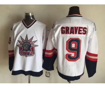 Men's New York Rangers #9 Adam Graves 1996-97 White CCM Vintage Throwback Jersey