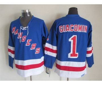 New York Rangers #1 Eddie Giacomin Light Blue Throwback CCM Jersey