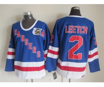 New York Rangers #2 Brian Leetch Light Blue 75TH Throwback CCM Jersey
