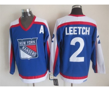 New York Rangers #2 Brian Leetch Light Blue With White Throwback CCM Jersey