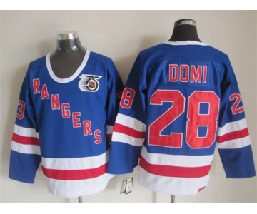 New York Rangers #28 Tie Domi Light Blue 75TH Throwback CCM Jersey