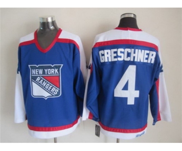New York Rangers #4 Ron Greschner Light Blue With White Throwback CCM Jersey