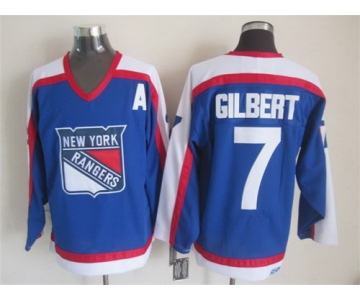 New York Rangers #7 Rod Gilbert Light Blue With White Throwback CCM Jersey