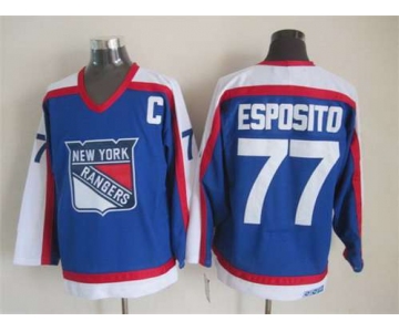 New York Rangers #77 Phil Esposito Light Blue With White CCM Vintage Throwback Jersey