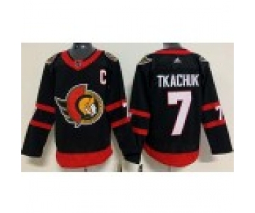 Men's Ottawa Senators #7 Brady Tkachuk Black With C Patch Authentic Jersey