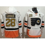 Men's Philadelphia Flyers #28 Claude Giroux White with Gold 50th Patch Stitched NHL Old Tim Hockey Hoodie