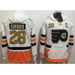 Men's Philadelphia Flyers #28 Claude Giroux White with Gold 50th Patch Stitched NHL Old Tim Hockey Hoodie
