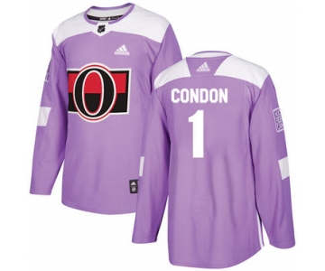 Adidas Senators #1 Mike Condon Purple Authentic Fights Cancer Stitched NHL Jersey