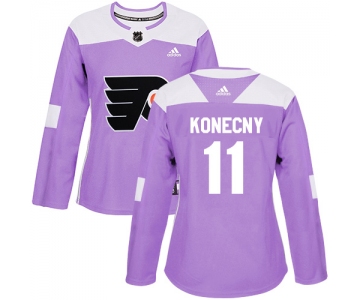 Adidas Philadelphia Flyers #11 Travis Konecny Purple Authentic Fights Cancer Women's Stitched NHL Jersey