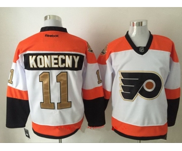 Men's Philadelphia Flyers #11 Travis Konecny White 50th Gold Stitched NHL 2016-17 Reebok Hockey Jersey