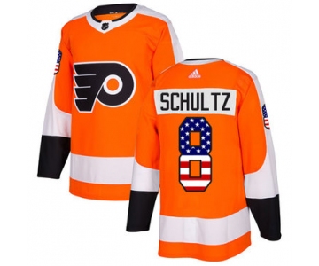 Adidas Flyers #8 Dave Schultz Orange Home Authentic USA Flag Stitched NHL Jersey