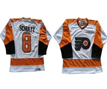 Philadelphia Flyers #8 Dave Schultz White Throwback CCM Jersey