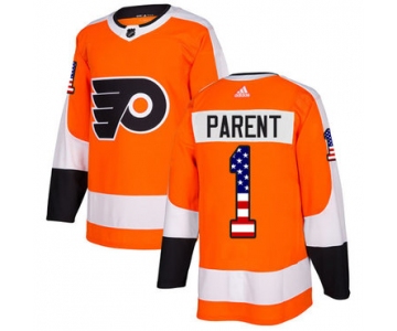 Adidas Philadelphia Flyers #1 Bernie Parent Orange Home Authentic USA Flag Stitched Youth NHL Jersey